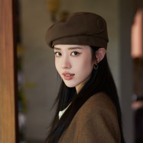 High-grade Buttons Make Your Face Look Smaller In Autumn And Winter Beret (Option: MM1132 Coffee-Free Size)