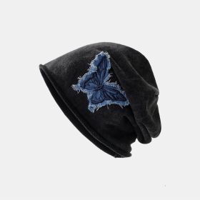 Lazy Pile Heap Cap Children Solid Color Curling Sleeve Cap Butterfly Retro (Option: Black)