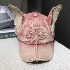 Waste Soil Wind Y2g Doberman Ear Baseball Cap Worn Looking Washed-out Denim (Option: Orange Pink-Adjustable)