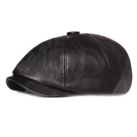 Leather Octagonal Cap Women's Retro (Option: Black-Adjustable)