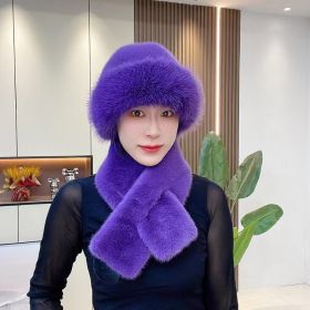 Suit Winter Scarf Mongolian Cap Plush Hat Women's Thickened (Option: Violet Color-Free Size)