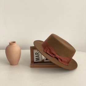 Bow Japanese Style British Style Western Style French Retro Flat-brimmed Cap (Option: Brown Brown Bow-Adjustable)