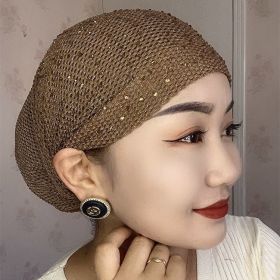 Elastic Hot Drilling Toque Fashion (Option: Deep Khaki-Free Size)