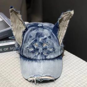 Waste Soil Wind Y2g Doberman Ear Baseball Cap Worn Looking Washed-out Denim (Option: Denim Blue-Adjustable)