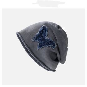 Lazy Pile Heap Cap Children Solid Color Curling Sleeve Cap Butterfly Retro (Option: Gray)