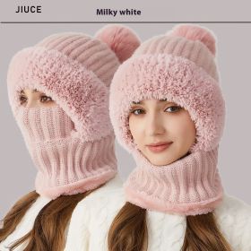 High Elastic Solid Color Knitted Hat Scarf Mask One-piece (Option: Pink)