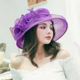 Women's Sun Hat Mesh Bowler Hat Organza Summer Sun Hat (Option: Purple-Free Size)
