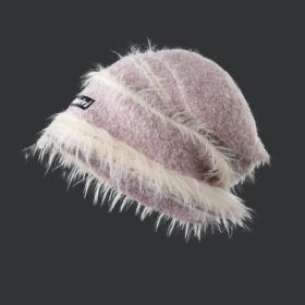 Korean Style Autumn And Winter Plush Knitted Mixed Color Stripe Warm (Option: Purple)