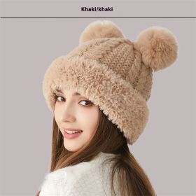 Winter Cute Fur Ball Knitted Hat Children Outdoor (Option: Khaki)
