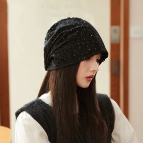Korean Style Ripped Pile Heap Cap Children Autumn And Winter Fashion All-matching Make Face Look Smaller (Option: Black-Adjustable)