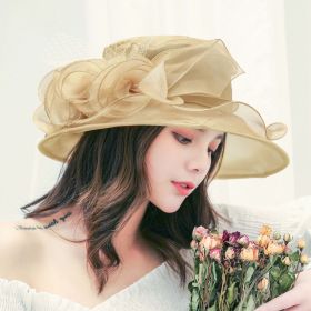 Women's Sun Hat Mesh Bowler Hat Organza Summer Sun Hat (Option: Khaki-Free Size)