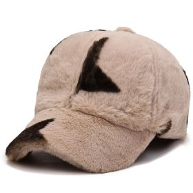Fashion Leopard Fleece Baseball All-matching Peaked Cap (Option: Khaki Five Stars-Adjustable)