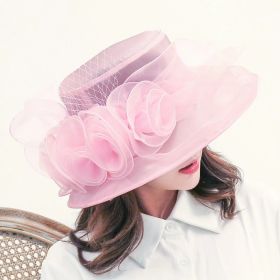 Women's Sun Hat Mesh Bowler Hat Organza Summer Sun Hat (Option: Pink-Free Size)