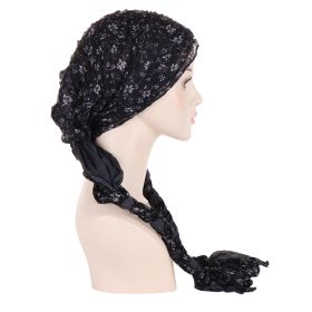 Tam-o'-shanter Hand-woven Braid Bandana Scarf Female Cap (Option: Black Flowers)