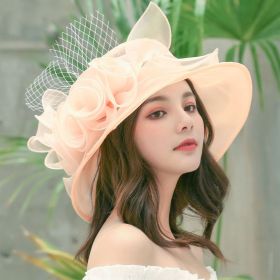 Women's Sun Hat Mesh Bowler Hat Organza Summer Sun Hat (Option: Flesh Pink-Free Size)