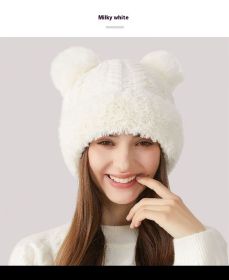 Winter Cute Fur Ball Knitted Hat Children Outdoor (Option: Milky White)