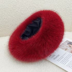 Autumn And Winter Fur No Topless Hat Hair Ring Fur Thickening (Option: Wine Red-Free Size)
