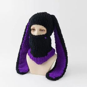Hand Woven Heavy Wool Warm Hat (Option: Black purple-One size)