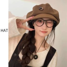 Cloud Hat For Women Autumn And Winter All-matching Small Face (Option: Brown Button Style)