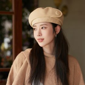 High-grade Buttons Make Your Face Look Smaller In Autumn And Winter Beret (Option: MM1132 Camel-Free Size)