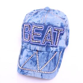 Korean Style Hat Fashion Hat New Women's Hat Baseball Cap Rhinestone Denim Wholesale (Option: Blue)
