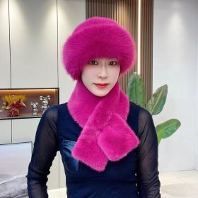 Suit Winter Scarf Mongolian Cap Plush Hat Women's Thickened (Option: Rose Red-Free Size)