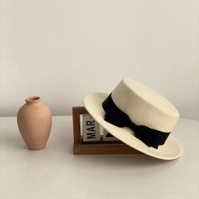 Bow Japanese Style British Style Western Style French Retro Flat-brimmed Cap (Option: White And Black Bow-Adjustable)