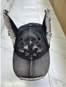 Waste Soil Wind Y2g Doberman Ear Baseball Cap Worn Looking Washed-out Denim (Option: Black-Adjustable)