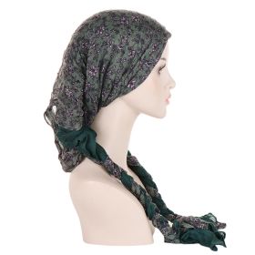 Tam-o'-shanter Hand-woven Braid Bandana Scarf Female Cap (Option: Dark Green Flowers)