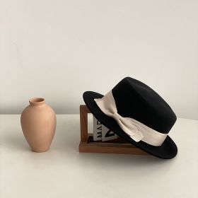 Bow Japanese Style British Style Western Style French Retro Flat-brimmed Cap (Option: Black And White Bow-Adjustable)